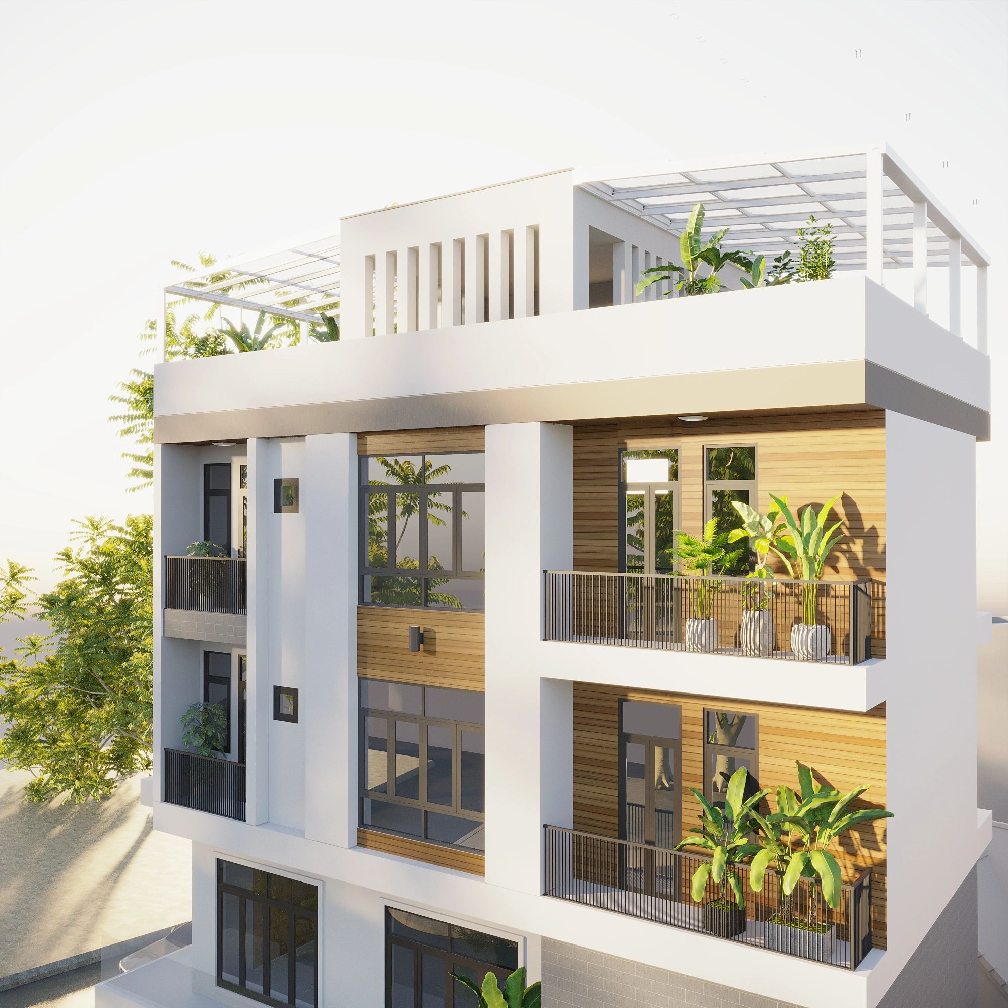 Modern residential building with balconies